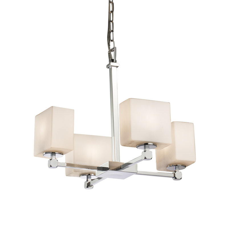 Lustree classique/traditionnel à abat-jour 4 lumières Casson, Chrome poli, Amande
