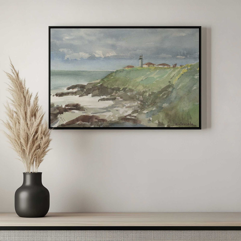«Point Judith RI» par Stephen Calcasola, reproduction d'art, H 30 po x l 40 po, Blanc