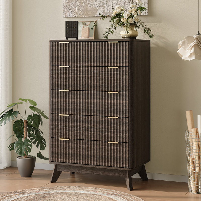Commode 5 tiroirs Donati, commode en bois, Noyer