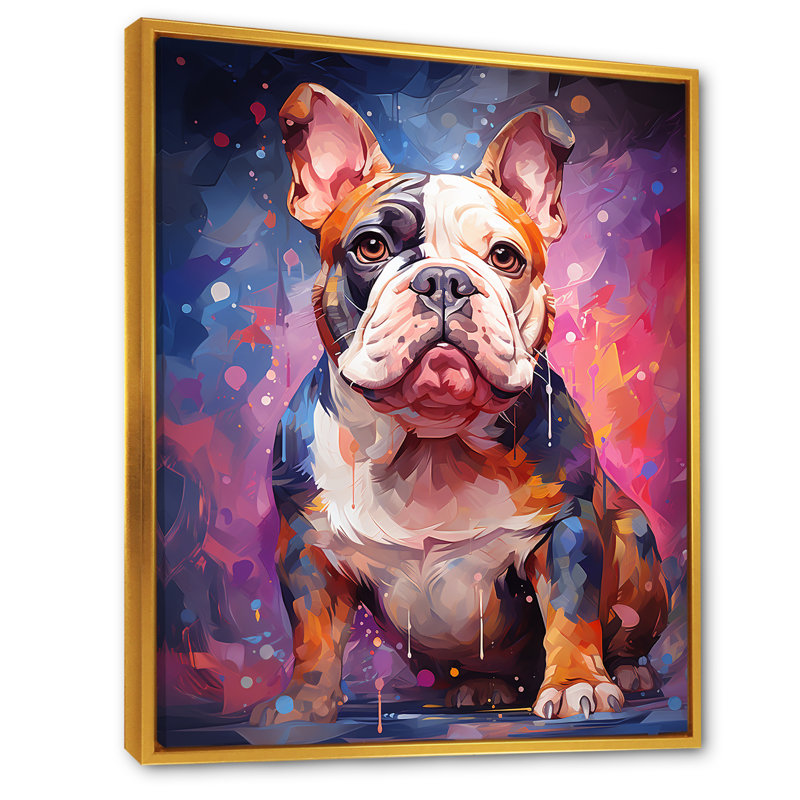 Bulldog Boldness III sur toile, Cadre flottant doré, H 32 po x l 24 po