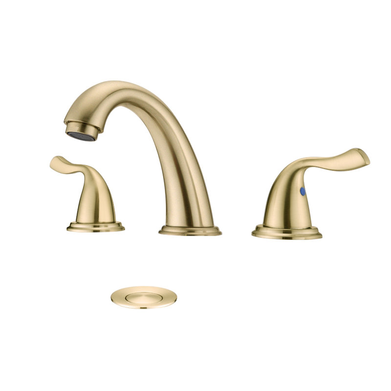 Widespread 2-handle Bathroom Faucet with Drain Assembly, Brushed Gold