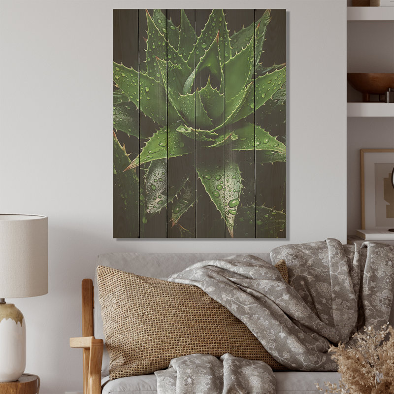 Cactus émeraude Spikes - Art mural en bois de cactus sur bois de pin naturel, H 40 po x l 30 po