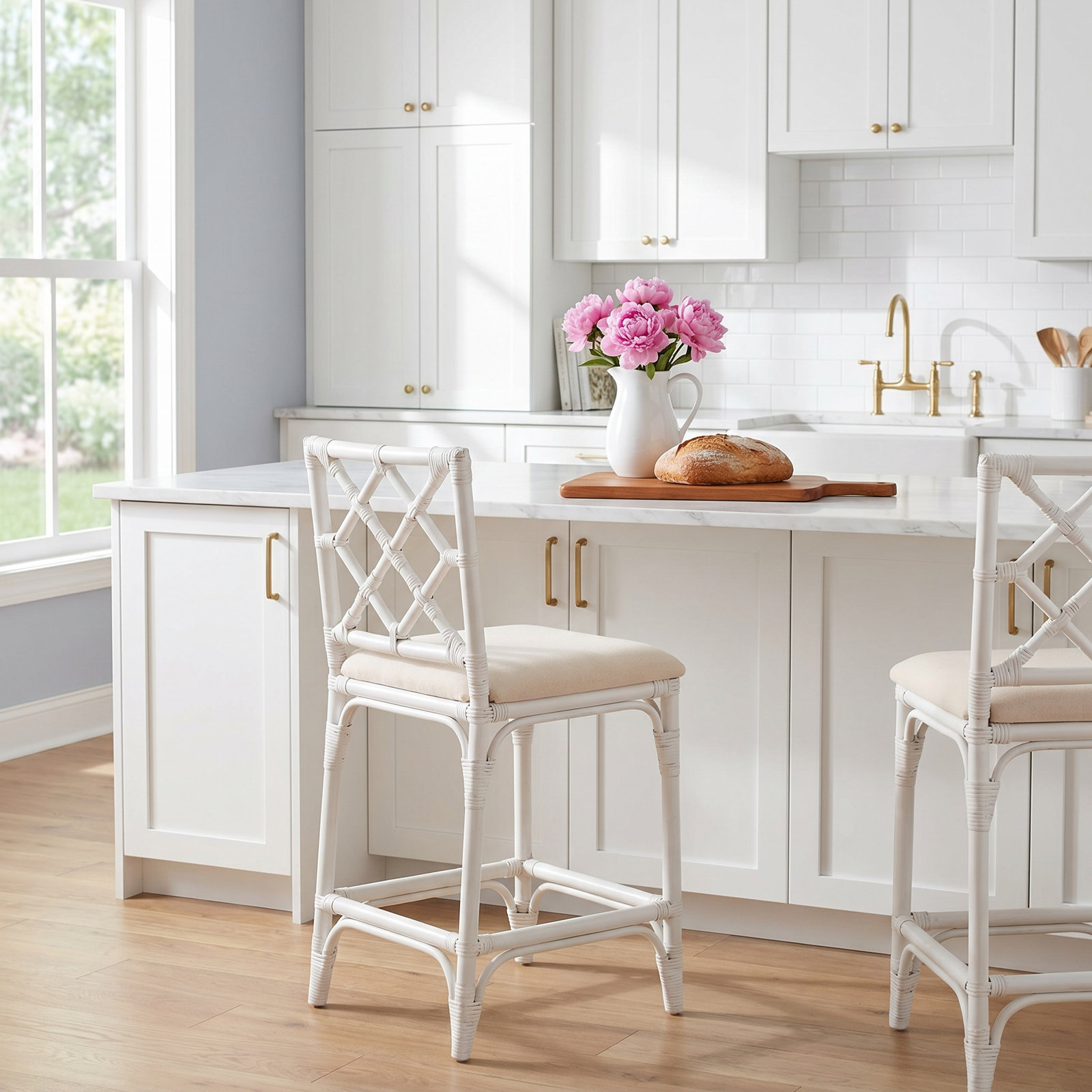 Peoria Barstool with Cushion, Honey Brown Wash