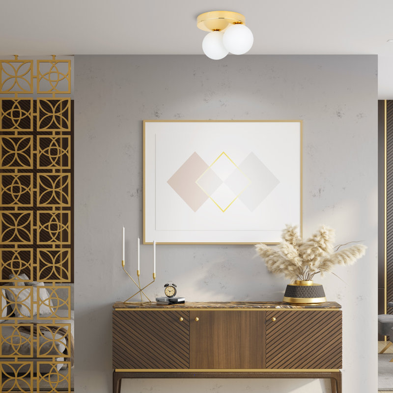 Matusow Glass Flush Mount, White/Gold