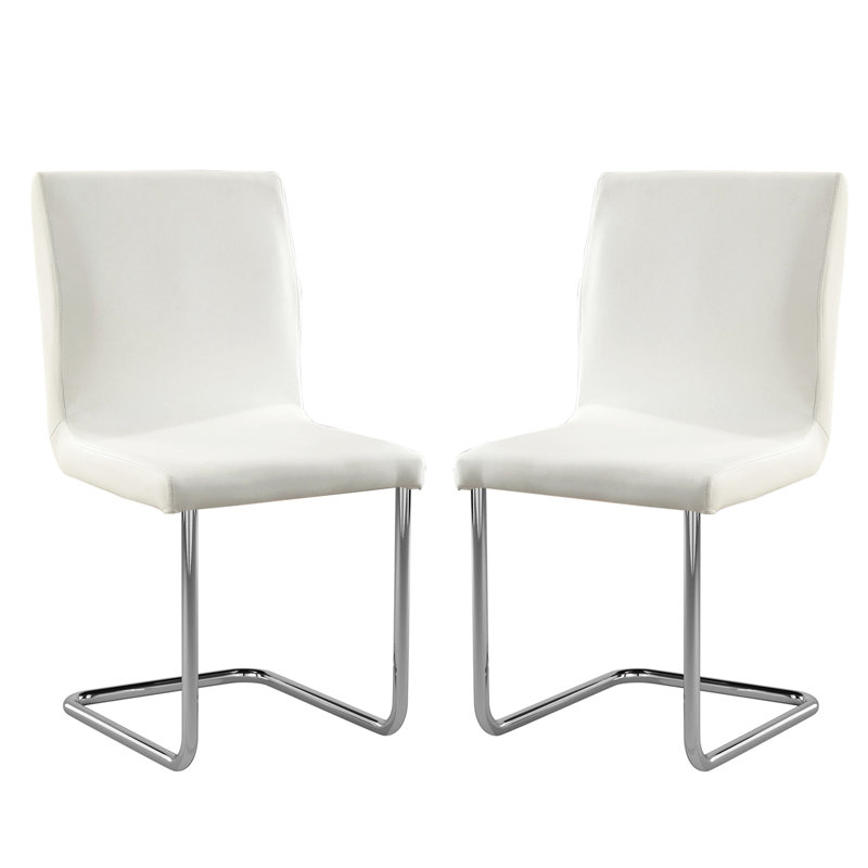 2Pcs White Padded Dining Chairs With L-Shape Legs, Simple 2 Chairs, Modern Style