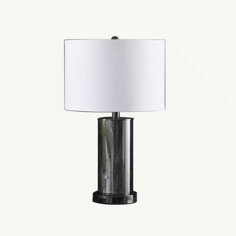 21.25" Black Chrome Cylinder Nightstand Lamp with LED Light
