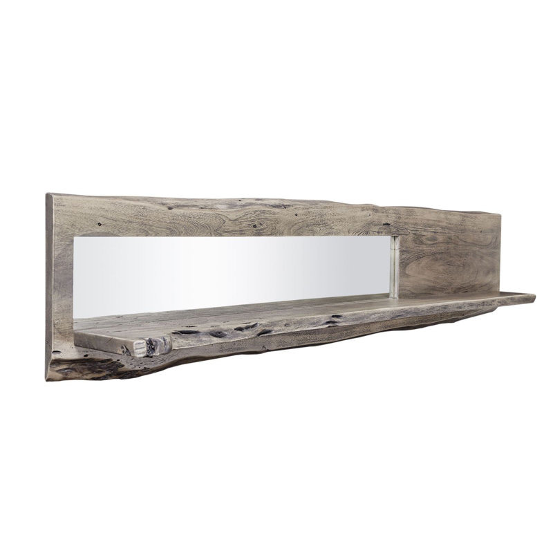 Acacia Solid Wood Accent Shelf with Live Edge, Grey, 38cm H x 191cm W x 22cm D