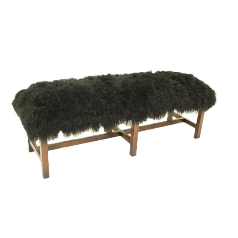 Upholstered Bench, Hair Hide Brown/White, Brushy Bayou, Natural