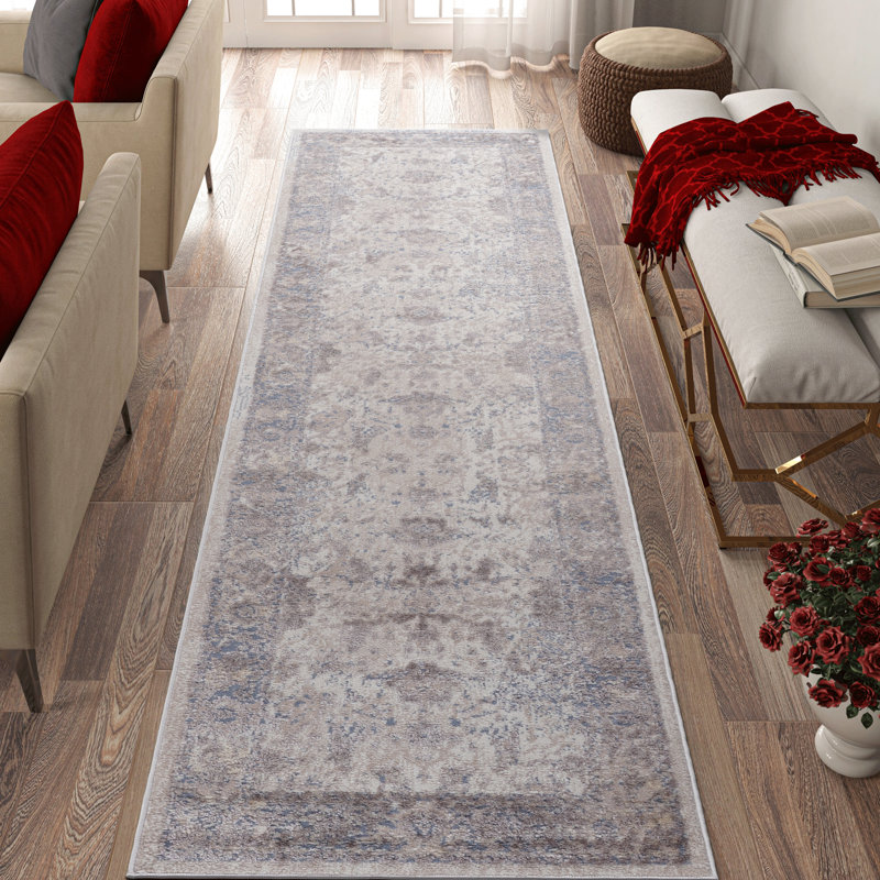 Tapis tissé et brun / beige, 2 x 8, traditionnel pour la cuisine américaine, teinté, ne perd pas ses poils, collection de matériaux fins brun / beige, salle à manger, insonorisant