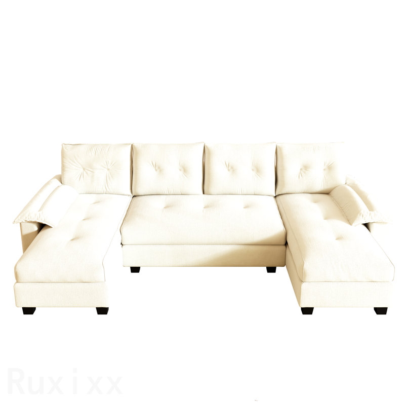 Canapé-lit en U de 104,7 po avec lit escamotable, canapé-lit convertible 2 en 1 avec accoudoirs amovibles et ports USB, canapé modulaire surdimensionné avec méridienne pour salon / appartement, beige / blanc