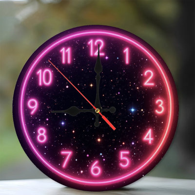 Neon Style Clock Face With Starry Sky