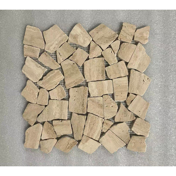 Random Sized Travertine Mosaic Tile in Tan/Beige