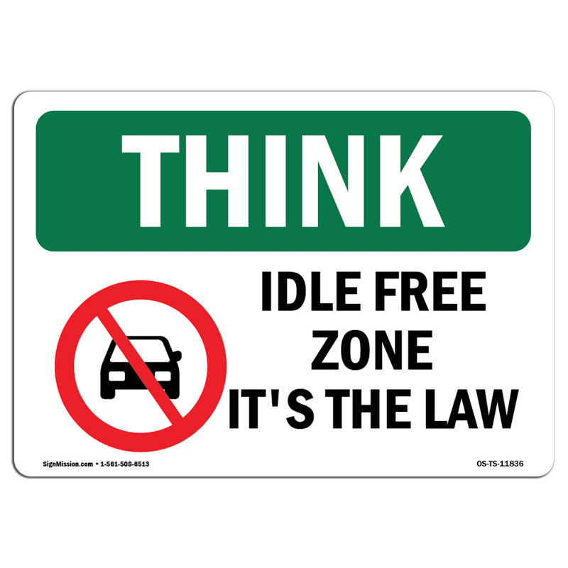 Panneau «Idle Free Zone It's the Law», H 18 po x l 24 po x P 0,1 po