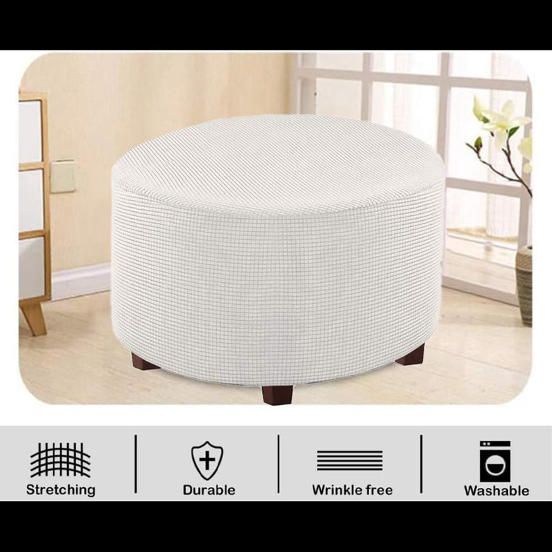 Housse de protection ronde pour repose-pieds en mélange de polyester avec repose-pieds extensible et tissu de jacquard texturé lavable à la machine