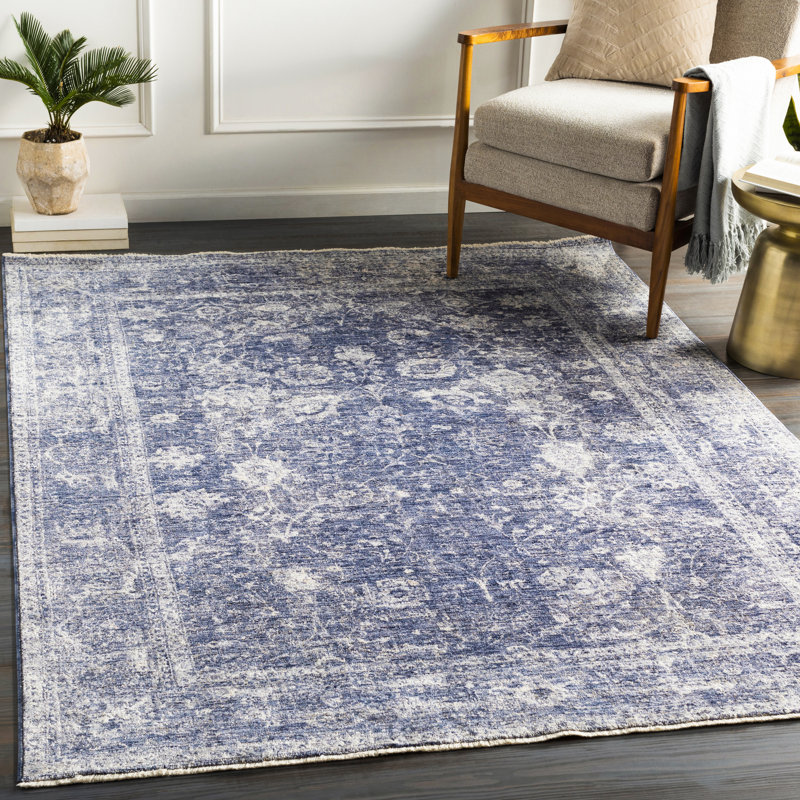 Tapis bleu à motif géométrique Longlier, Rectangle 11 pi 6 po x 15 pi 6 po
