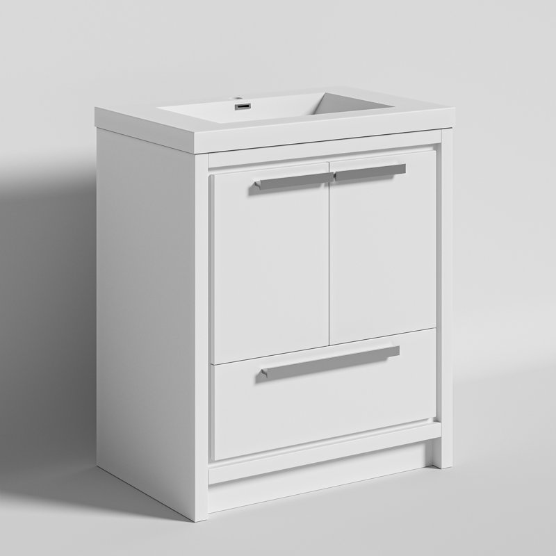 Meuble-lavabo simple 30 po avec plateau en marbre de culture pré-assemblé