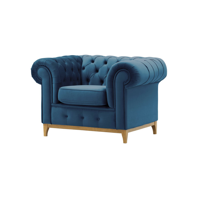 Frizzell Velvet Chesterfield Chair, Blue, Oak