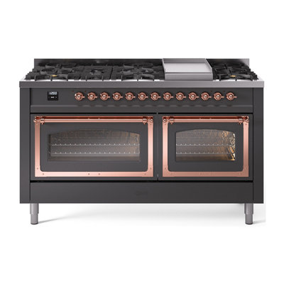 ILVE Nostalgie II Noblesse 60 in Dual Fuel Range, 9 Burner, Griddle