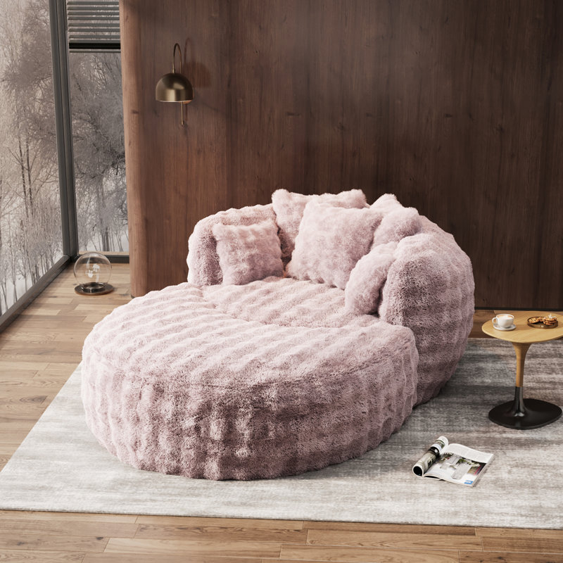 75" Upholstered Barrel Chair - Plush Bubble Velvet Boneless Design, Pink Polyester