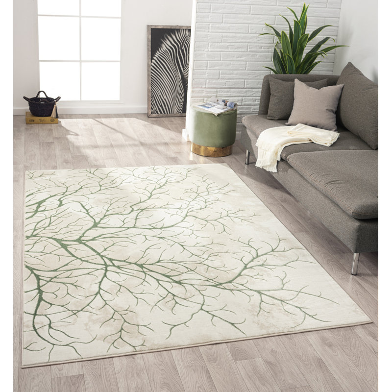 Tapis abstrait vert et beige Ksamil, Rectangle 3 pi 7 po x 5 pi 6 po
