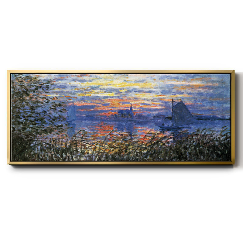 " Sunset On The Seine " by Claude Monet, Gold Floater Framed Canvas, 24" H x 60" W x 1.5" D
