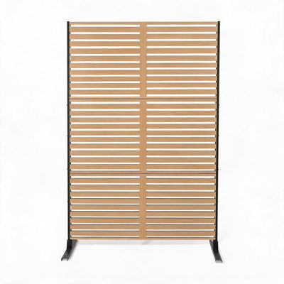 Écran d'intimité en métal antirouille pour l'extérieur - panneau de clôture en acier décoratif H 75 po x l 48 po - Cloison autoportante moderne pour patio, jardin, cour, balcon, piscine - imitation bois, rayures horizontales