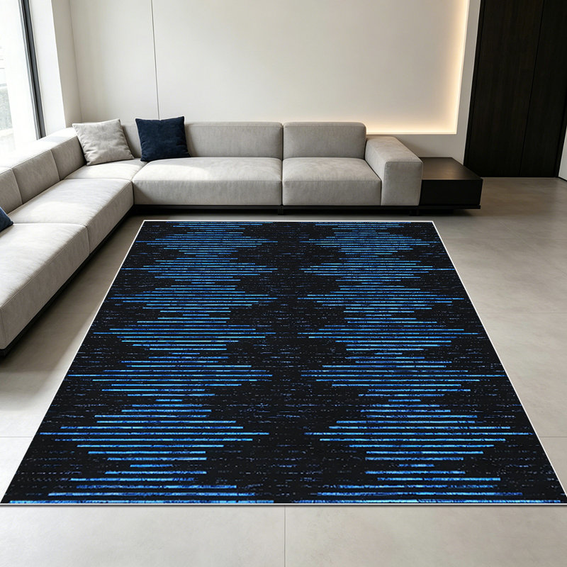 1PC navy blue geometric wave striped area rugs for Living Room, Soft, All seasons, Easy-maintain, Washable Indoor mat, Farmhouse suitable for dining room, bedroom, kitchen, entryway, home office, backyard patio Home Decor, Outdoor Decor.