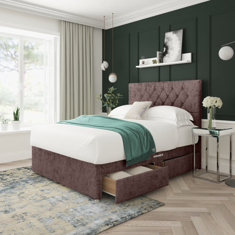 Upholstered Divan Bed, Charcoal, Kingsize (5'), No Storage
