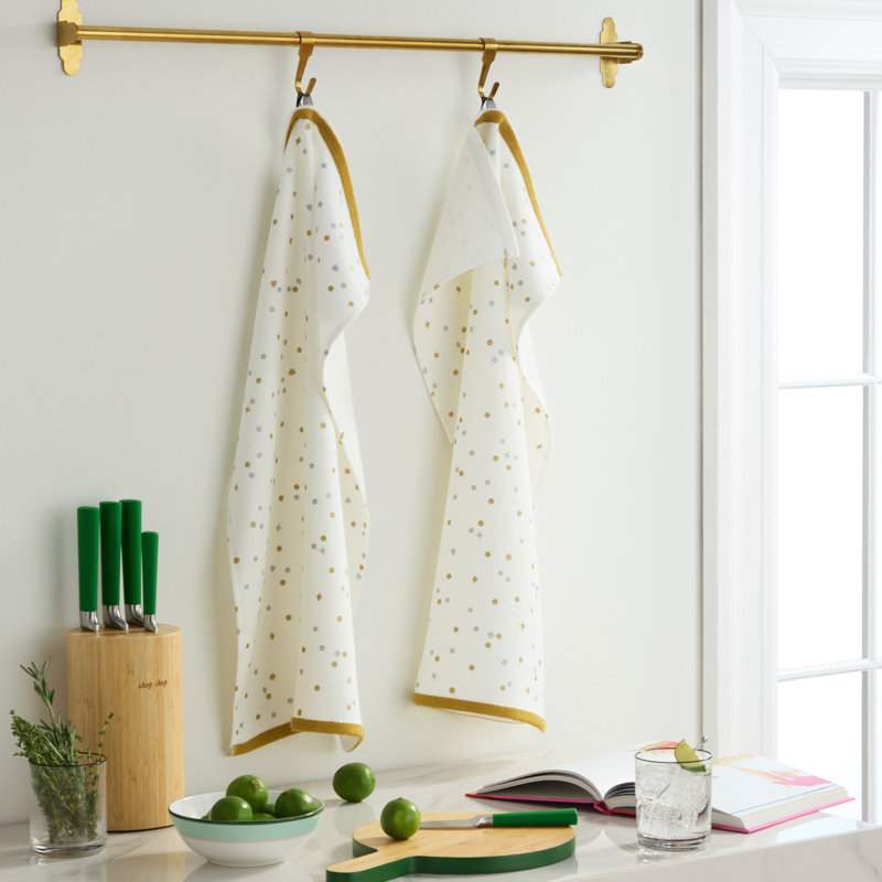 Kate Spade New York Celebration Confetti Dot Kitchen Towel Set, Ivory/Gold/Silver, 17"x28"