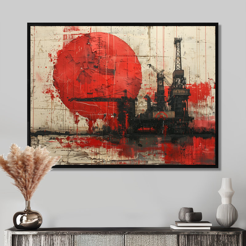 Impression d'art mural rouge noir et pétrochimie, Toile avec cadre flottant noir, H 12 po x l 20 po x P 1 po