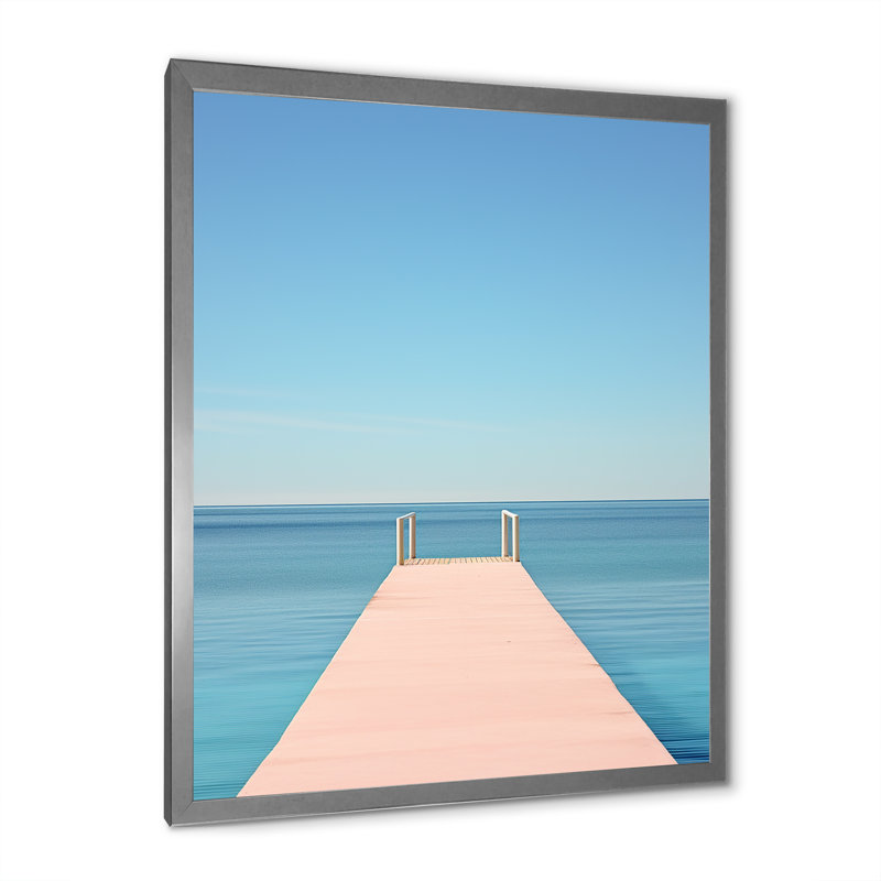 «Coastal Blue Pier Pers perspective I», reproduction sur toile, H 40 po x l 30 po x P 1,5 po, Cadre photo argenté