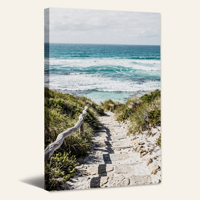 «Stone Steps to Turquoise Ocean and Green Dunes», art mural sur toile, H 18 po x l 12 po