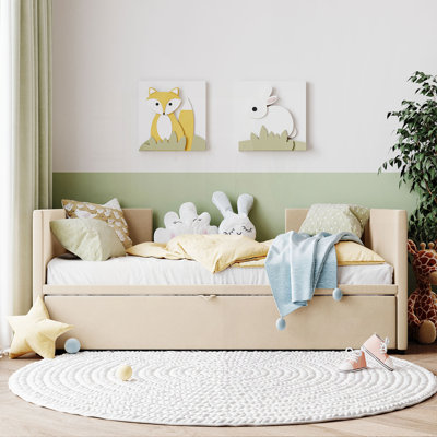 Twin Size Upholstered Daybed With Classic Stripe Shaped Headboard, Perfect For Stylish And Functional Living Spaces by Mercer41