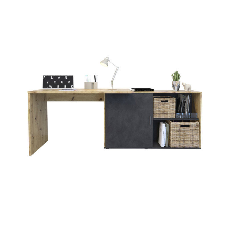 Sambour L-Shaped Writing Desk, Artisan Oak/Black
