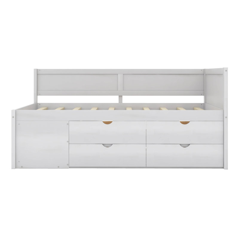 Elsi 4 Drawers Corner Daybed with Storage Shelves, White, Full / Double