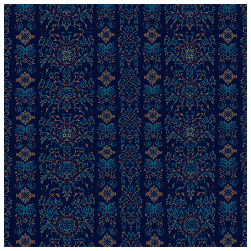 Tapis de bain damassé bleu floral, L 24 po x L 17 po