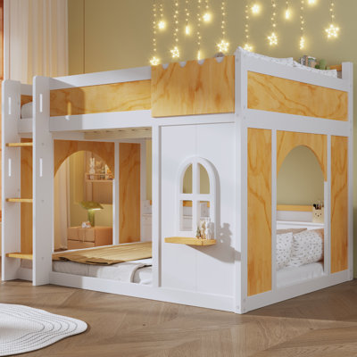 Jonathan Wooden Bunk Bed with Storage Shelves, Window & 2 Doors
