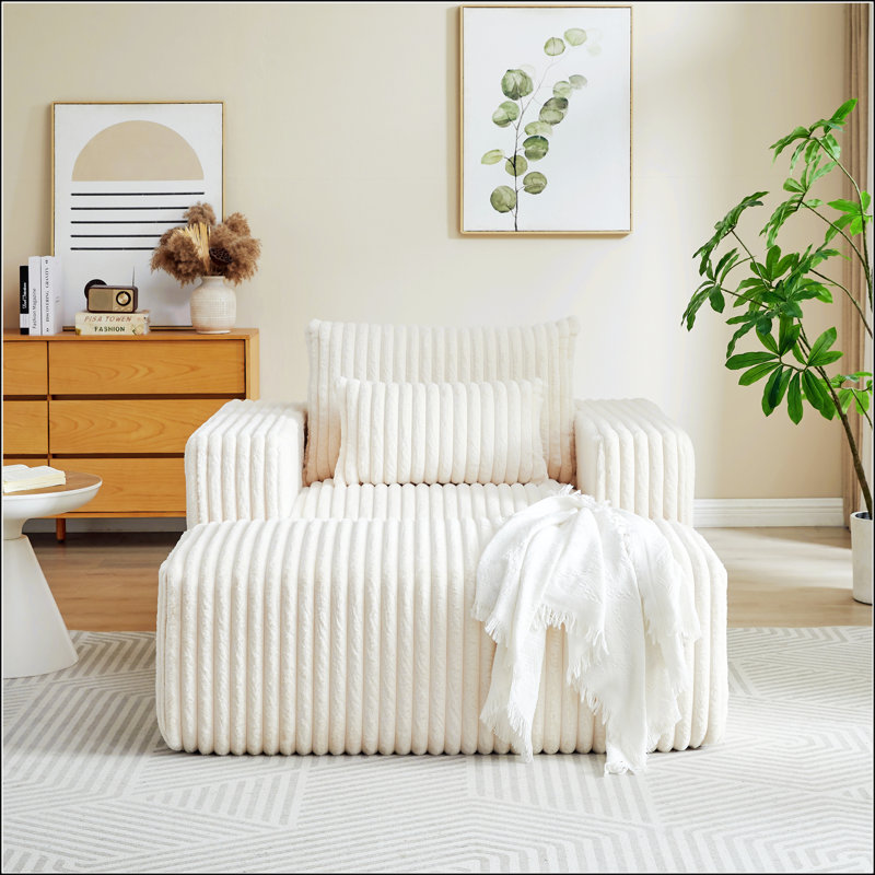 Chaise Lounge Sofa, Beige Corduroy