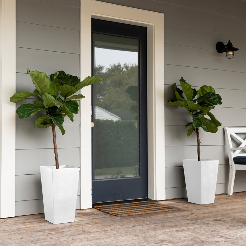 Pot à fleurs vertical carré intérieur / extérieur en plastique recyclé Finley, H 20 po x l 11,5 po x P 11,5 po, Blanc