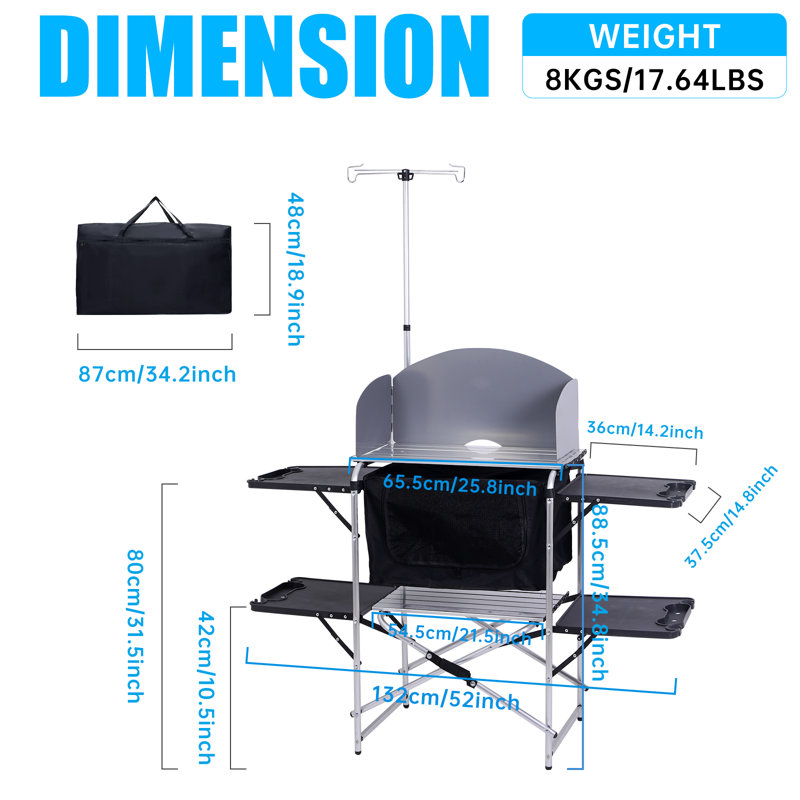 Table de camping, cuisine de camp, station de cuisson extérieure avec rangement, 4 tables d'appoint