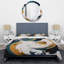 Ensemble de housse de couette en microfibre / polyester bleu et or, peinture abstraite moderne VII-193467544
