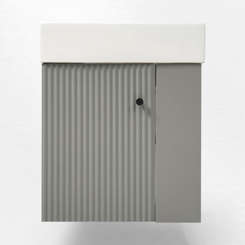 Meuble-lavabo flottant simple 21,6 po avec dessus Lynice, Noir, Gris