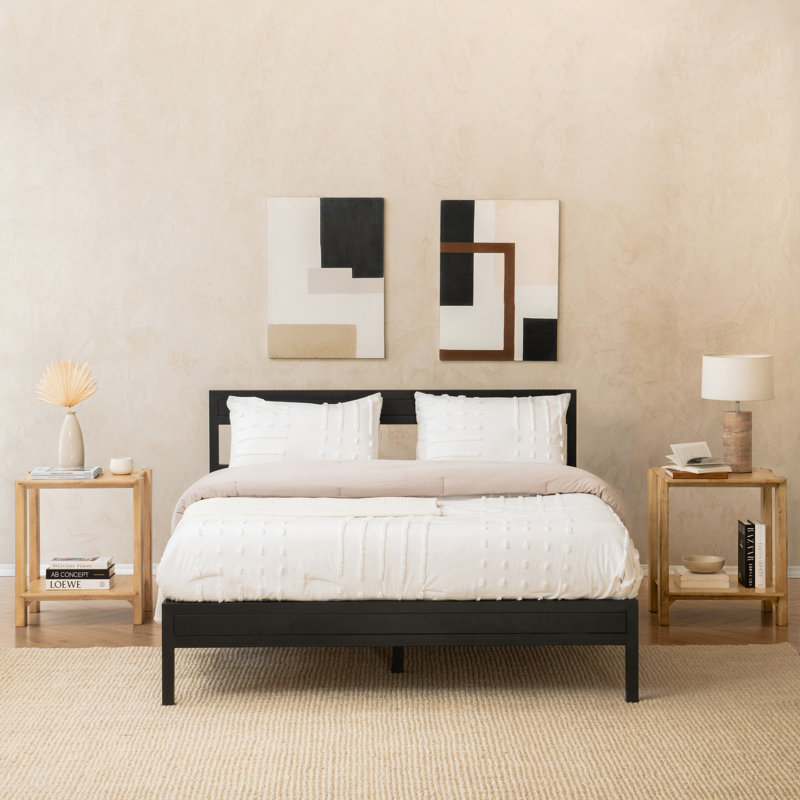 Clayton 2 Tier Solid Wood Open Storage Nightstand, Light Blonde