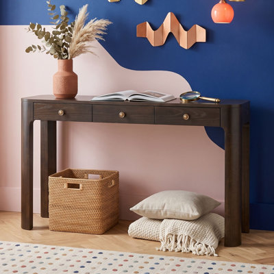 Rustic Wood Console Table with Curved Safety Corners, Drawers and Adjustable Foot Pads
