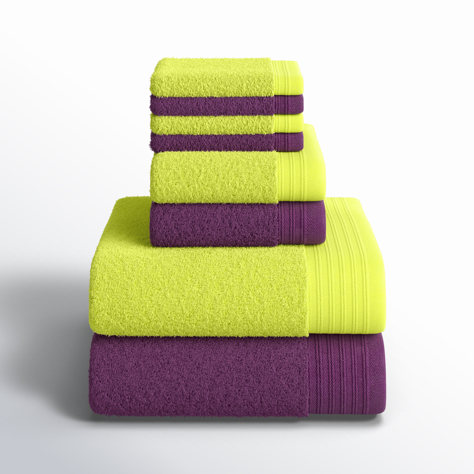Doncia 8-Piece Cotton Towel Set, Apple Green/Plum