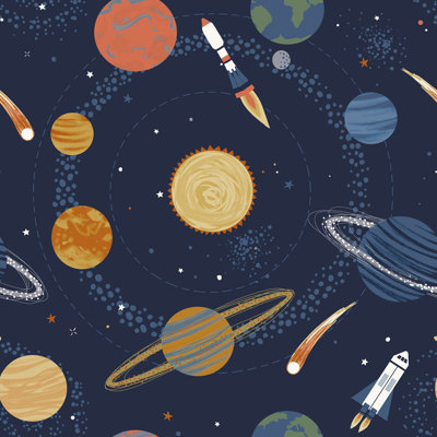 Kids and Teens Glitter Solar System Wallpaper Roll