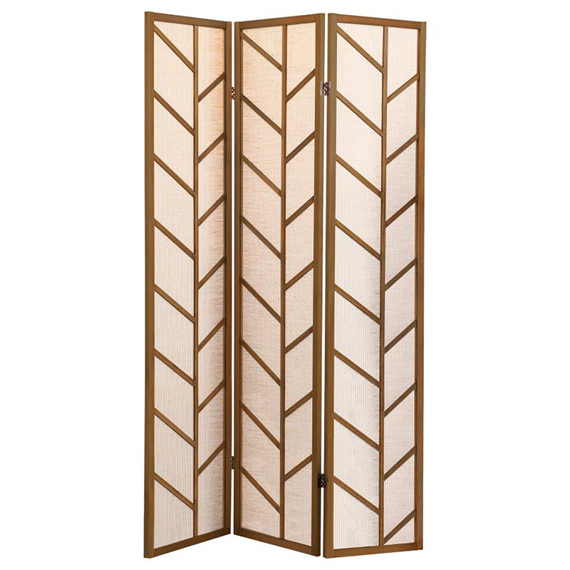 Walnut And Linen Foldable 3-Panel Screen
