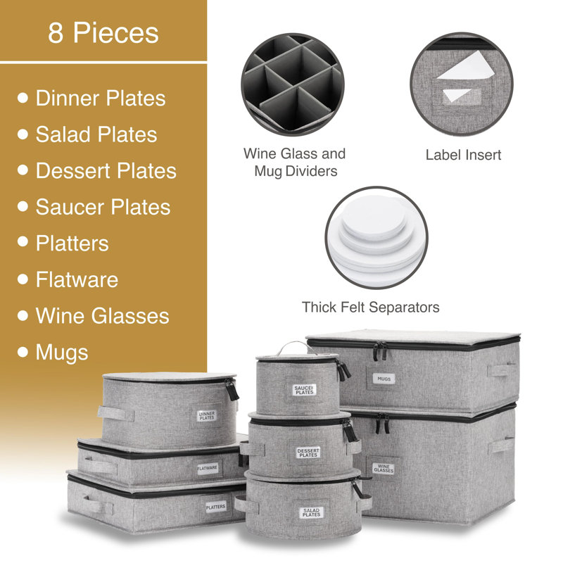 Fabric Dinnerware Storage Set with Felt Dividers Included