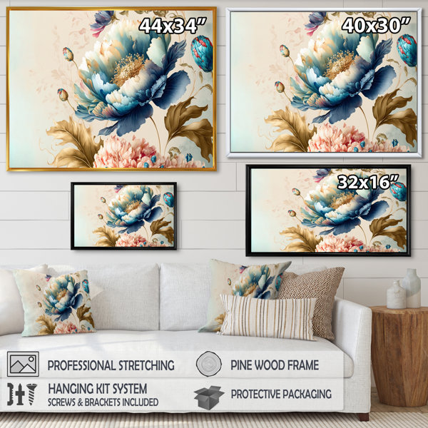 House of Hampton® Blue And Gold Floral Bunch I On Canvas Painting | Wayfair