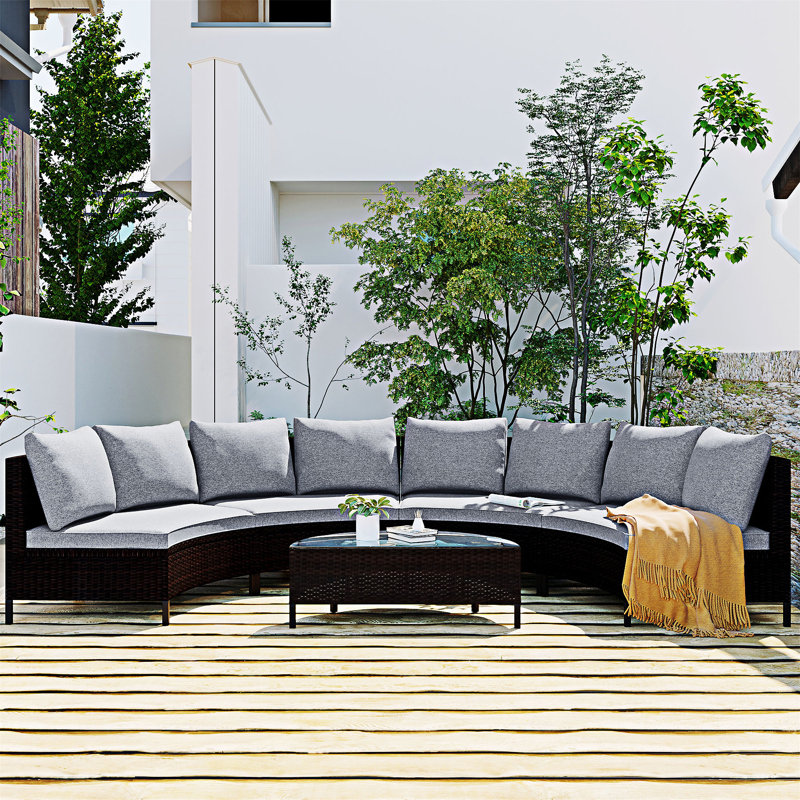 Ensemble de canapé modulaire d'extérieur 5 pièces 5 pièces, Coussin gris / cadre brun